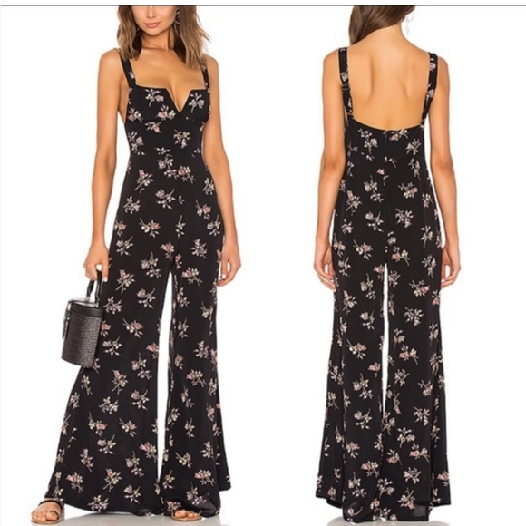 Blue Life Pants - Blue Life Gypset Jumpsuit Nightfall Bouquet Black Ditsy Floral Cotton | S